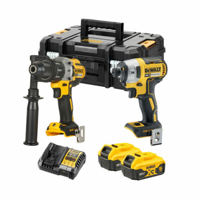 Kit DeWalt con taladro percutor DCD996 y atornillador de impacto DCF887 en maletín TSTAK