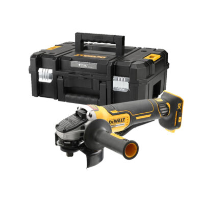 Amoladora angular a batería DEWALT DCG406NT XR 18V con motor sin escobillas, freno electrónico y botón de hombre muerto, suministrada con maletín TSTAK