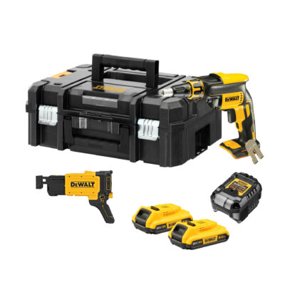 Dewalt atornillador pladur con cargador de tornillos y dos baterias de 2 ah