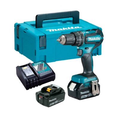 Taladro inalambrico Makita 18V con dos baterías de 5 amperios hora y cargador rápido en maletin
