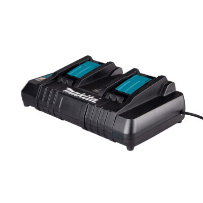 Makita DC18RD cargador doble rápido para baterías LXT 14,4V y 18V, carga simultánea y ventilación activa