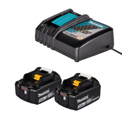 Makita kit con dos baterías BL1830 18V 3.0Ah y cargador rápido DC18RC para herramientas LXT